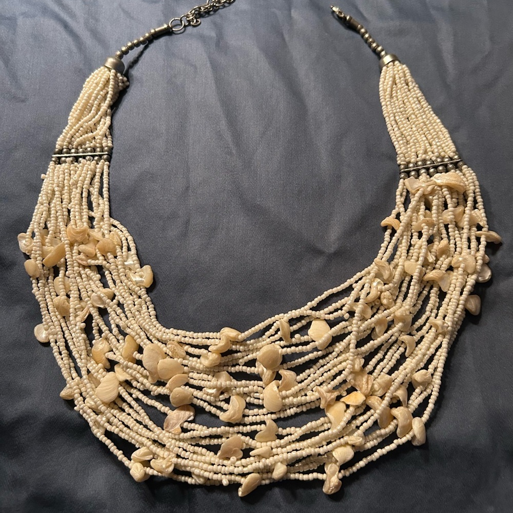 Multi-Strand Cream Bead & Shell Statement Necklace